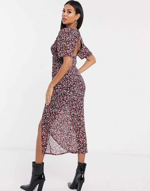 Midi dress in pink ditsy floral